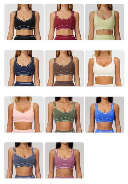 Color Contrast Yoga Bra Women Breathable Gym Fitness Bra Shockproof Sports Underwear Female Workout Bra Push Up Cycling Crop Top
