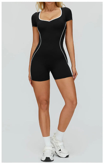 TRY TO BN Gym Jumpsuit Sports Hollow Back Women's Breathable Contrasting Colors Bodysuit Fitness One Piece Running Yoga Clothing