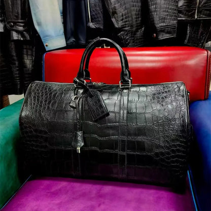 Authentic exotic crocodile belly leather men's large travel handbag real crocodile leather men's fashion luxury shoulder bag