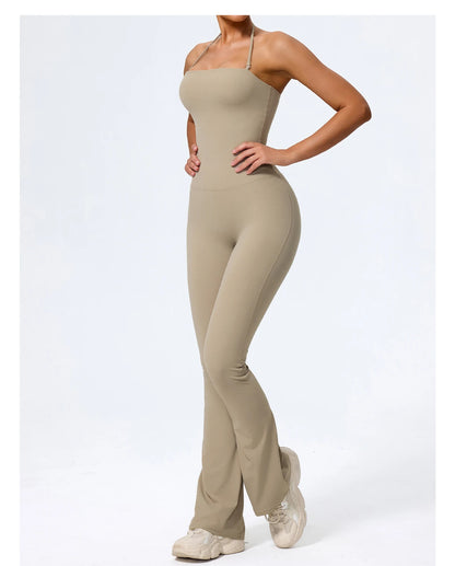 New Summer Women Sleeveless Yoga Jumpsuit Female Gym Flared Overalls Neck-hanging Backless Sportswear Sport Outfit For Woman