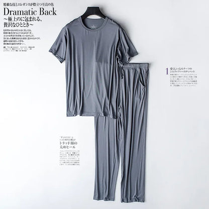 Men's spring and summer new modal pajamas two-piece short-sleeved trousers thin large size loose sports home wear suit sleepwear