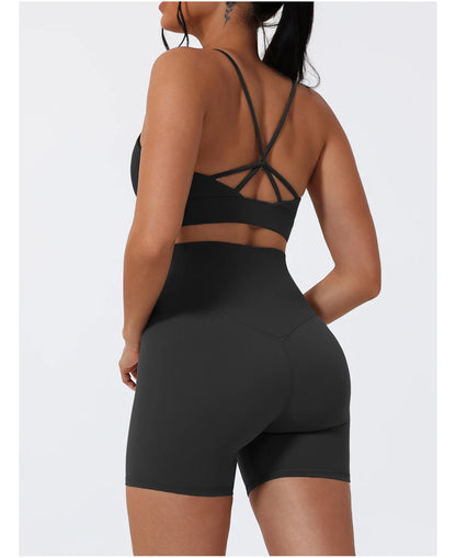 Hearuisavy Sports Shorts Set 2Pcs Women High Waisted Breathable Yoga Pants Gym Running Shock Proof Comfort Pilates Sports Bra