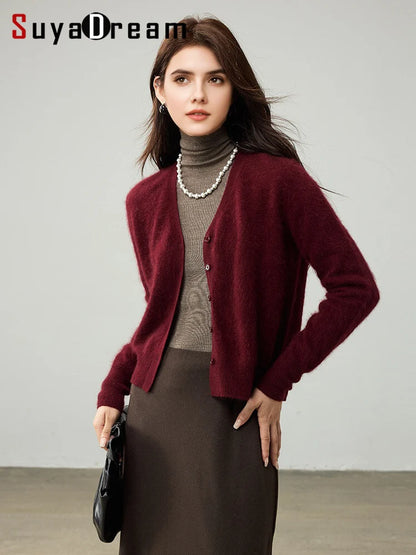 SuyaDream, Cardigans For Woman, Fleece Wool, V Neck, Soft Cozy Sweaters, 100%Wool, 2025 Fall Winter Jackets