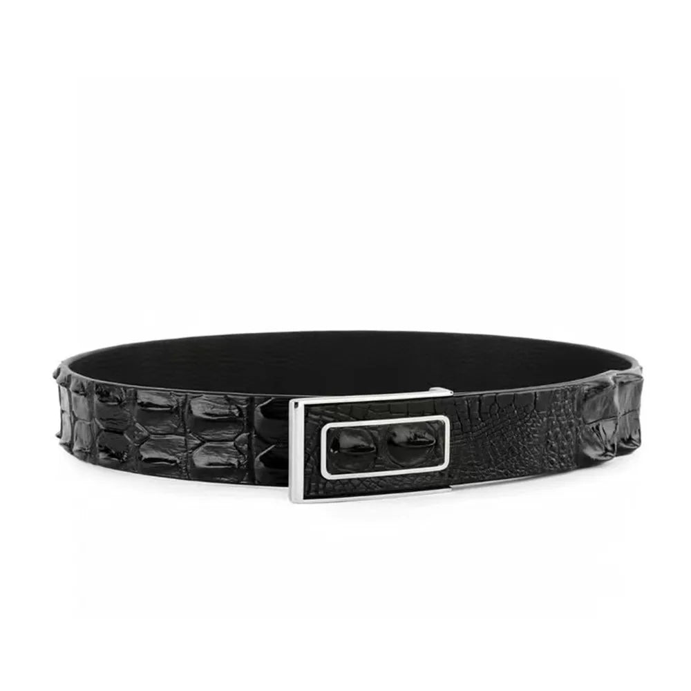 Genuine luxury brand men's belt made of real crocodile leather, featuring a retro-casual buckle, perfect for pairing with jeans.