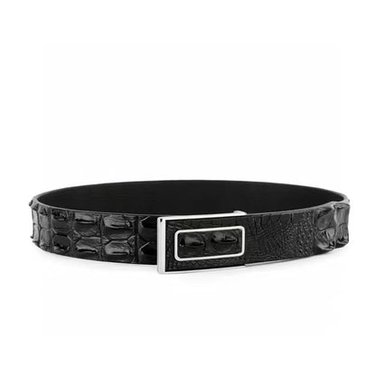 Genuine luxury brand men's belt made of real crocodile leather, featuring a retro-casual buckle, perfect for pairing with jeans.