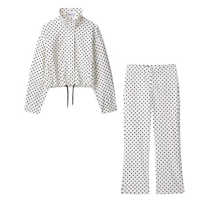 HH Woman Autumn Long Sleeves Turtleneck Zipper With Pockets Drawstring Casual Coats Women Fashion Polka Dot Printed Jacket