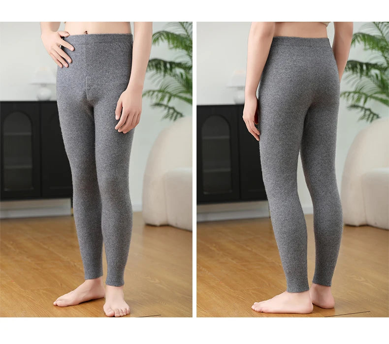 100% Cashmere Knit Leggings Men Winter Wearing Thermal Underwear High Waist Trousers Solid Thicken Elasticity Ankle-Length Pants