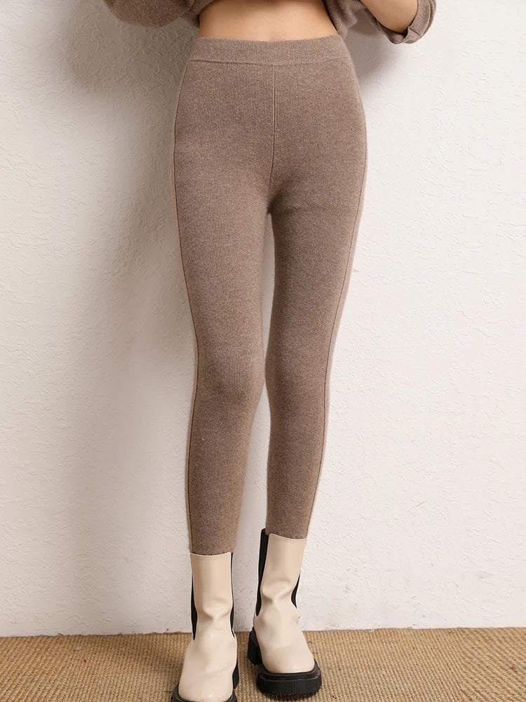 High Quality Women 100% Cashmere Legging Basic Soft elastic Pants Autumn Winter Cashmere Knitted Legging Trousers Warm Comfy