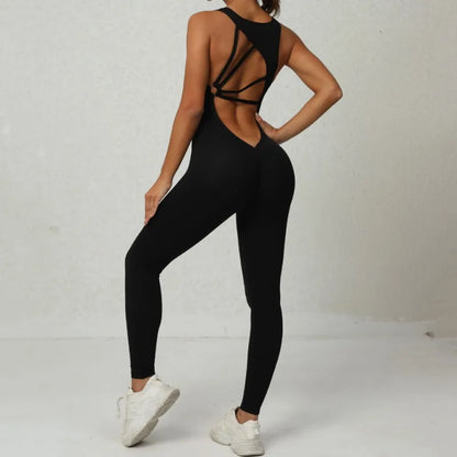 Seamless Yoga Jumpsuits Sports Fitness One-Piece Tight Sleeveless Beauty Back Workout Gym Running Training Bodysuits for Women