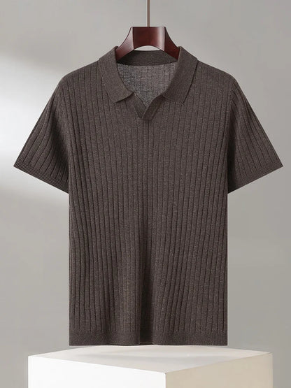 Summer New Men's 100% Lyocell Scissor Collar Solid Color T-Shirt Knit Pullover Bussiness Casual Short-sleeved POLO Collar Tees