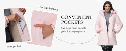 TACVASEN Womens Fleece Long Padding Winter Jacket Down Puffer Outwear with Removable Hood Waterproof Windproof Thicken Park Coat