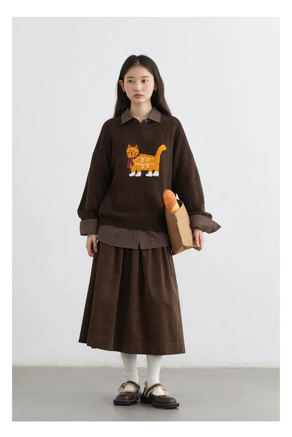 CHIC VEN New Women Sweaters Loose Casual O Neck Cartoon Cat Female Knitted Jumpers Pullovers for Girl Autumn Winter 2025