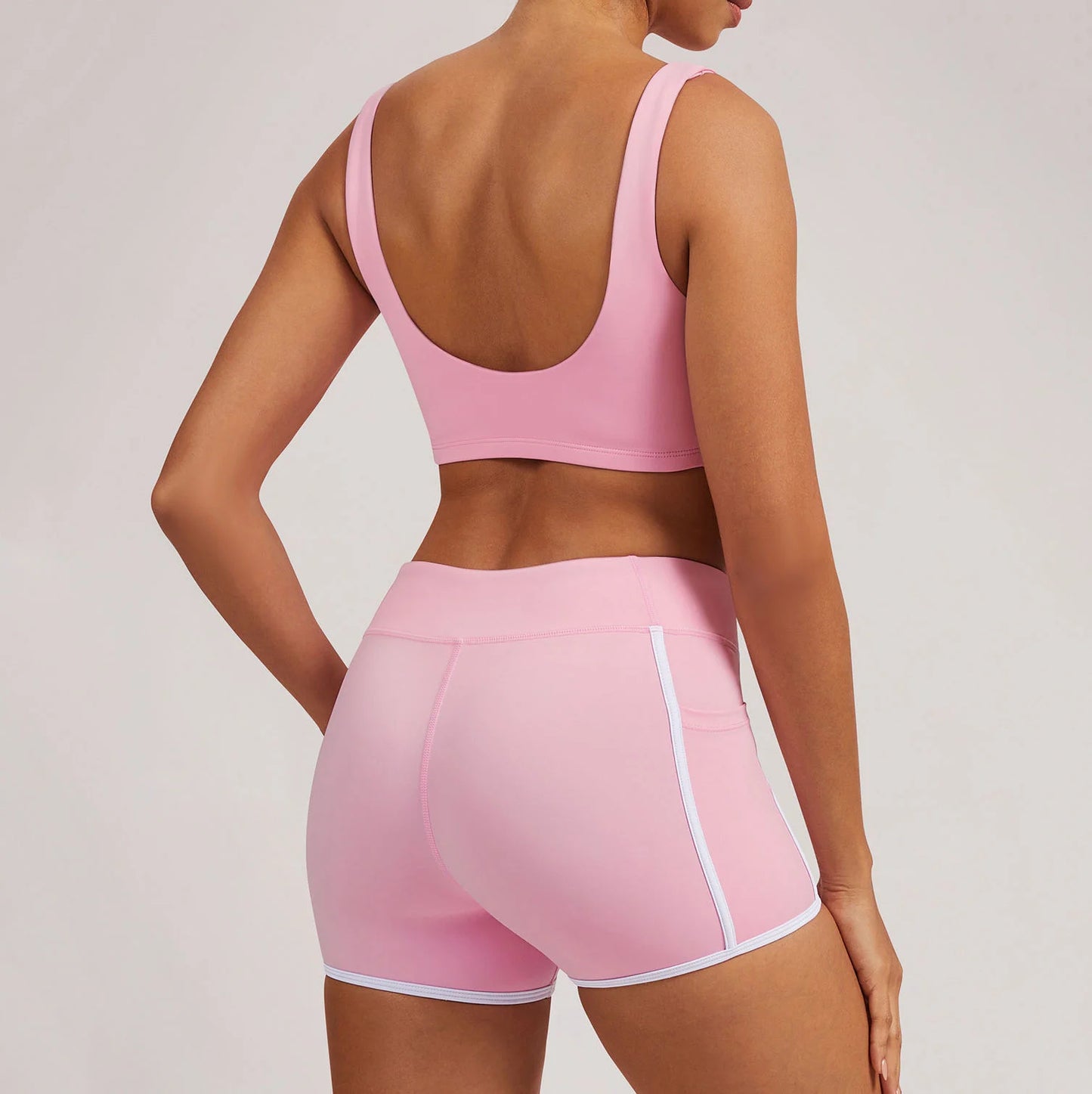 Women's Solid Breathable Lightweight Eco-Friendly Sports Bra & Shorts Set-Seamless Naked Feel High Waist for Yoga Running Gym