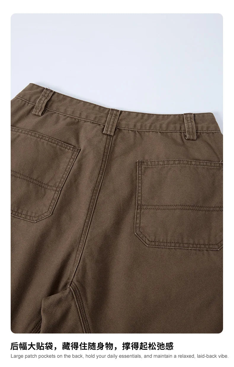 Custom LOGO men's 310G heavy 100% cotton summer American street multi-pocket retro washed old loose tooling seven-point shorts
