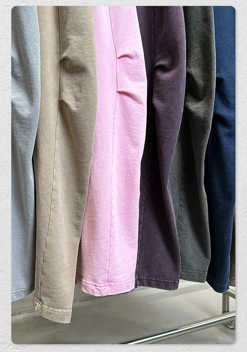 Custom LOGO Men's 320G retro fried snowflake 100% cotton high street scimitar straight tube old loose straight trousers