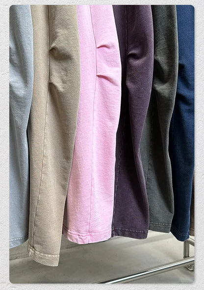 Custom LOGO Men's 320G retro fried snowflake 100% cotton high street scimitar straight tube old loose straight trousers