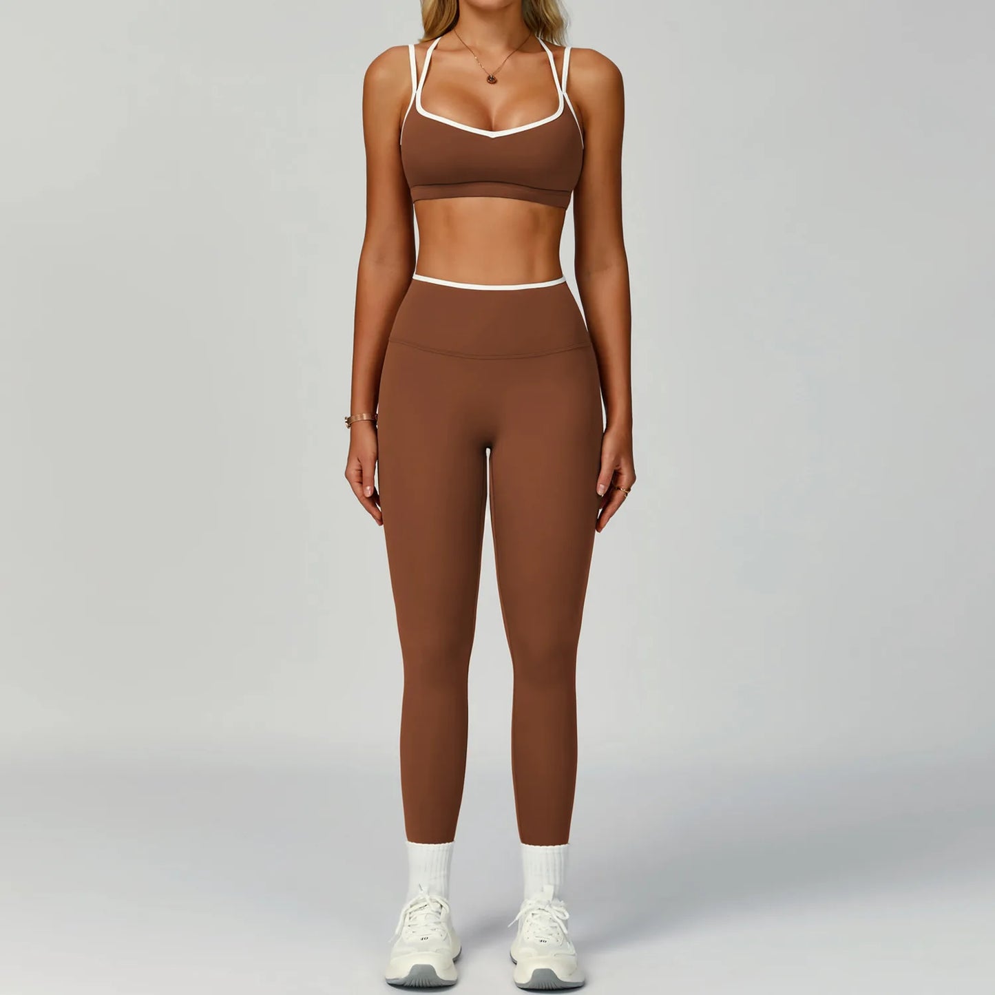 2PCS Workout Clothes Wide Leg Pant Yoga Suits Solid Color Bra Sports Set Gym Tracksuits Female Quick Dry Fitness Suit Sports Set