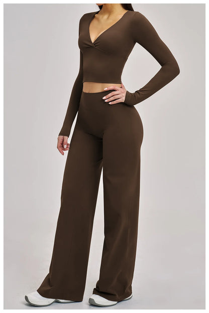 2PCS Yoga Set Women Tracksuits Workout Outfits Sportswear Gym Clothing Female Fitness Long Sleeve High Waist Leggings Yoga Suit