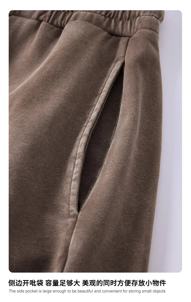 Custom LOGO Men's 320G retro fried snowflake 100% cotton high street scimitar straight tube old loose straight trousers