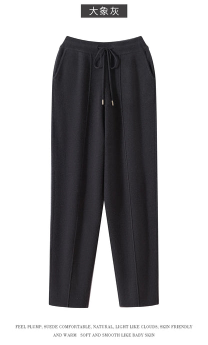 Men's Wool Pants Elastic Waist 2025 Autumn Winter Thick Casual Cashmere Trousers 100% Merino Wool Knitted Mid Seam Sport Pants