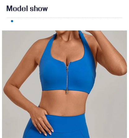 TRY TO BN Yoga Sports Bra Women's Zipper Halter Neck Naked Feeling Backless Underwear Fitness Tops Workout Running Gym Clothing
