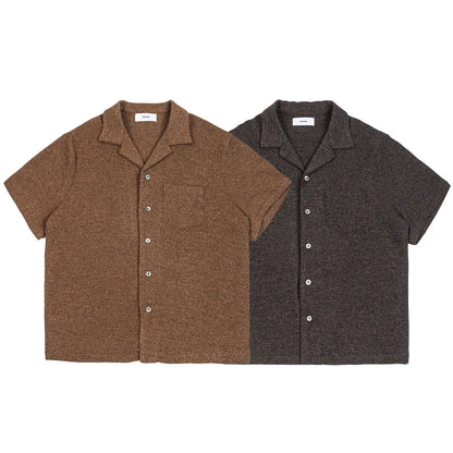 Summer Old Money Style Cleanfit Cuban Collar Knitted Short Sleeved Shirt for Men Loose Five Quarter Sleeved Workwear Shirt