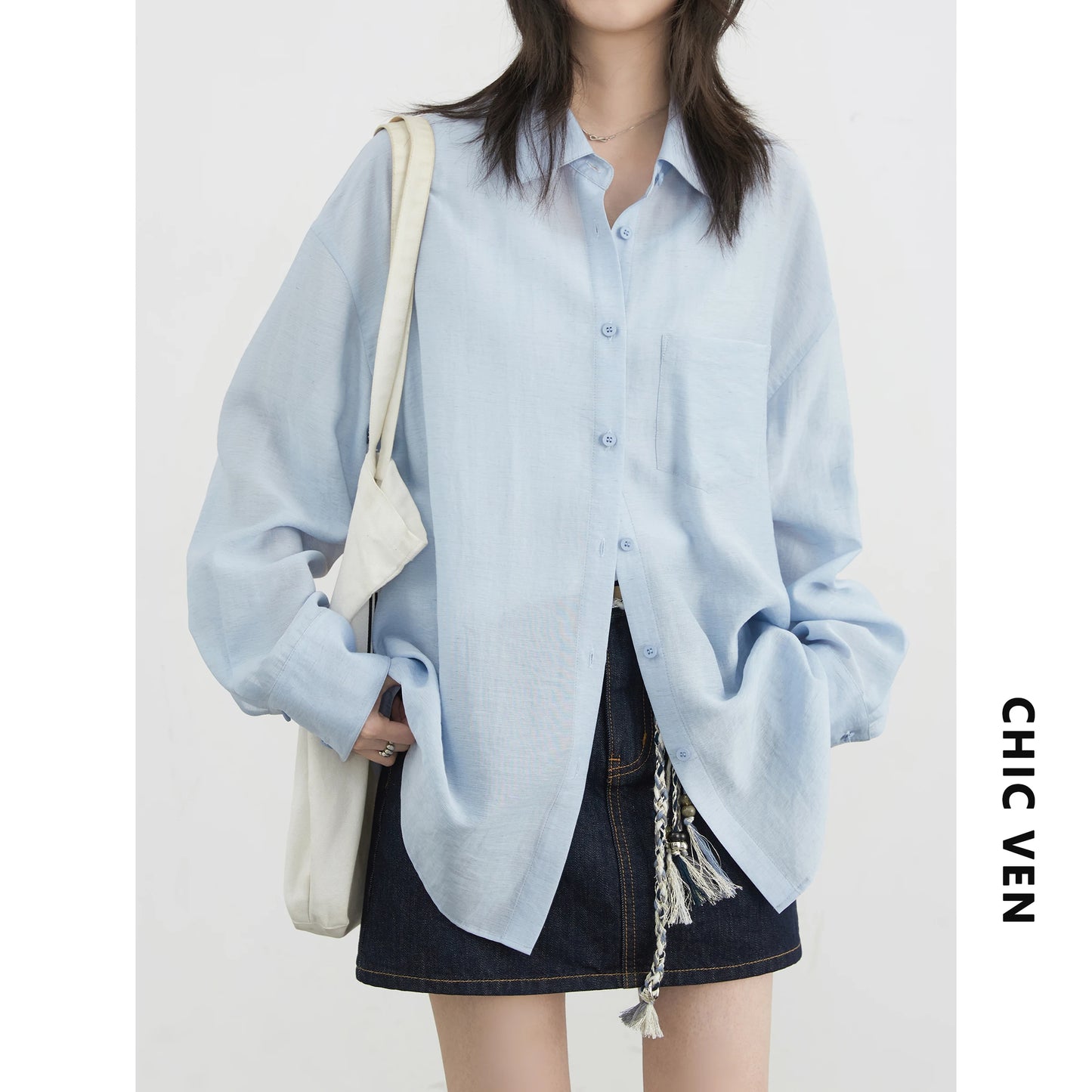 CHIC VEN Women Long Sleeve Shirts Solid Loose Casual New Style Design Back Hollow Out Shirt Female Blouse Spring Summer 2026