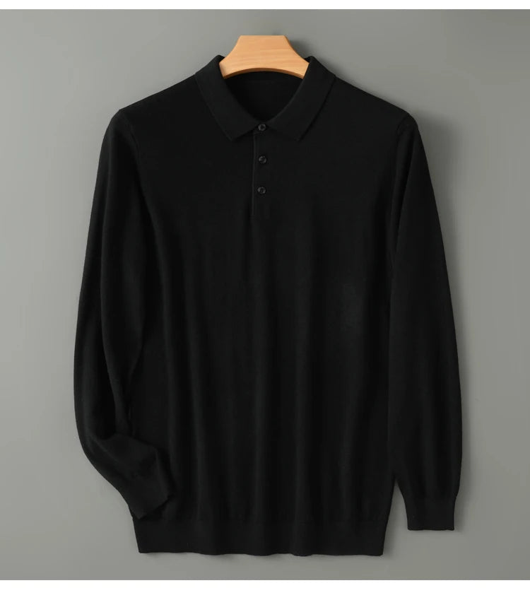 Men's Merino Wool Sweater Polo Collar Pullover Autumn Winter New Cashmere Knitwear Casual Loose Men's Shirts Tops Warm Soft