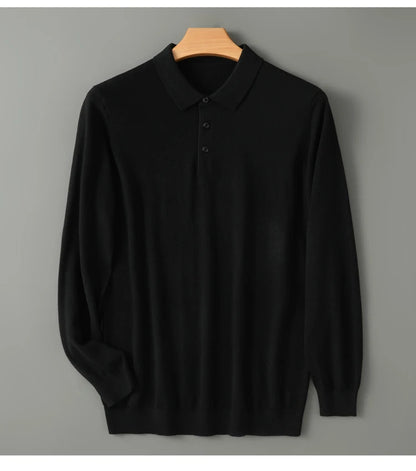 Men's Merino Wool Sweater Polo Collar Pullover Autumn Winter New Cashmere Knitwear Casual Loose Men's Shirts Tops Warm Soft