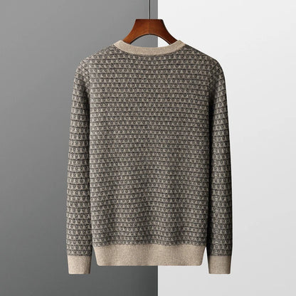 Men's Jacquard Striped 100% Pure Cashmere Pullover Sweater Autumn and Winter Thick base Sweater Casual Warm Clothing Men's Tops