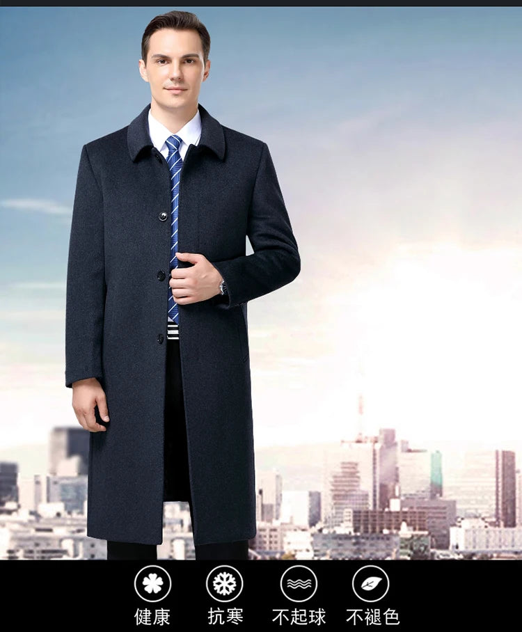 100% Cashmere Jacket Men Casual Business Men's Winter Coats Polo Collar Single Breasted Windbreaker Coat Casaco Masculino