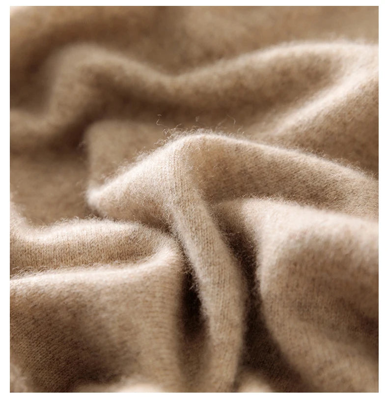 High-end 100% Cashmere Pullover for Men Mock Collar Thick Sweater Autumn Winter Knitted Jumper Warm Clothing Smart Casual Top