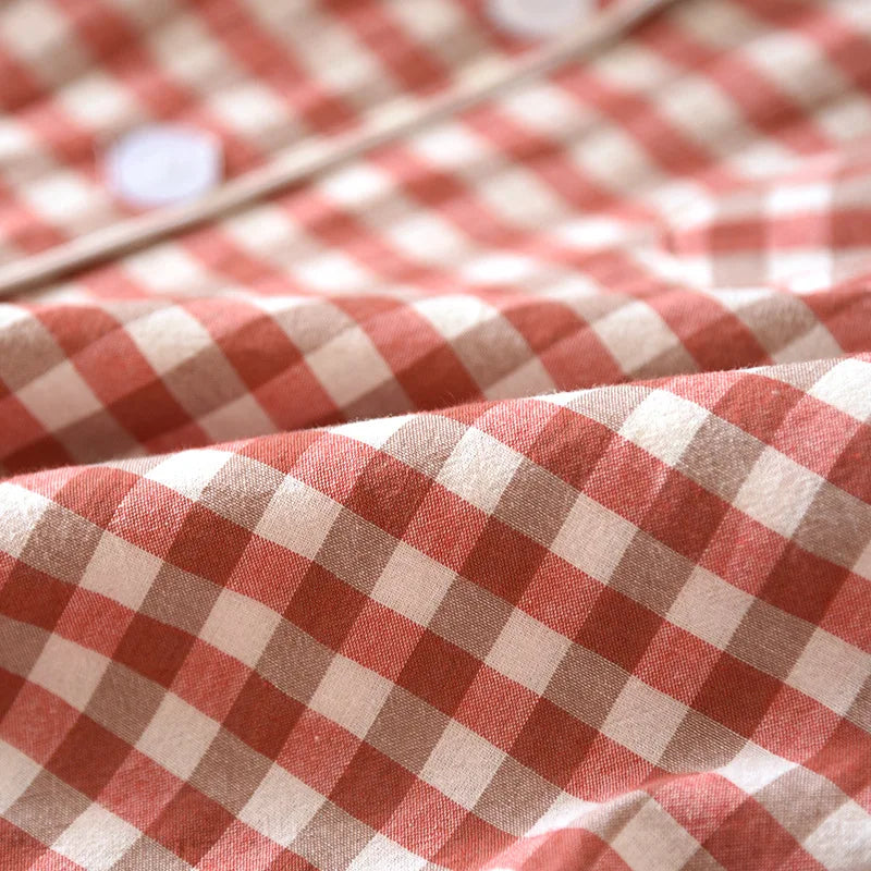 2026 New Japanese Spring and Autumn Couple Pajama Set 100% Cotton Men's and Women's Plaid Long Sleeve Two Piece Home Furnishing