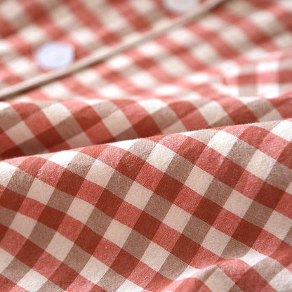 2026 New Japanese Spring and Autumn Couple Pajama Set 100% Cotton Men's and Women's Plaid Long Sleeve Two Piece Home Furnishing