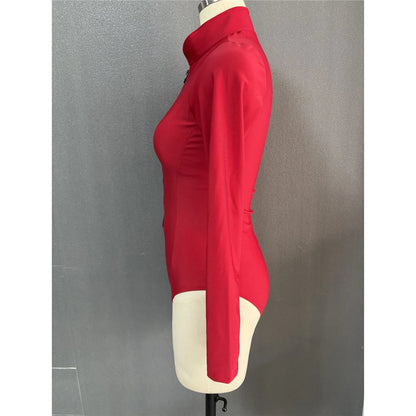S - 2XL 4 Colors Long Sleeve With Zipper Surf Rash Guard One Piece Swimsuit Women Swimwear Female Bather Bathing Suit Swim V6266