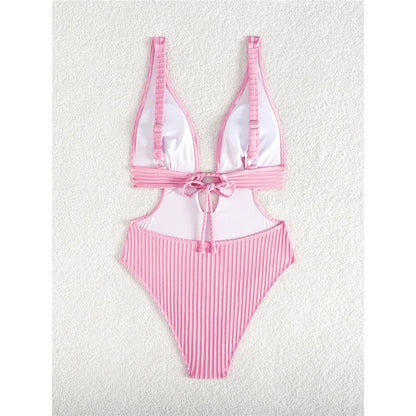 Sexy 8 Colors Deep V Neck Cut Out One Piece Swimsuit Women Swimwear Female High Leg Cut Monokini Bather Bathing Suit Swim V7177