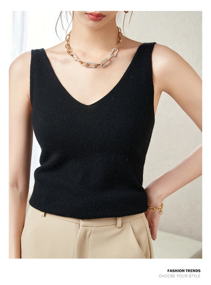Women's Spring and Autumn 2026 New 100% Merino Wool V-Neck Pullover Knitted Suspender Casual Soft Inner Vest Women's Clothing