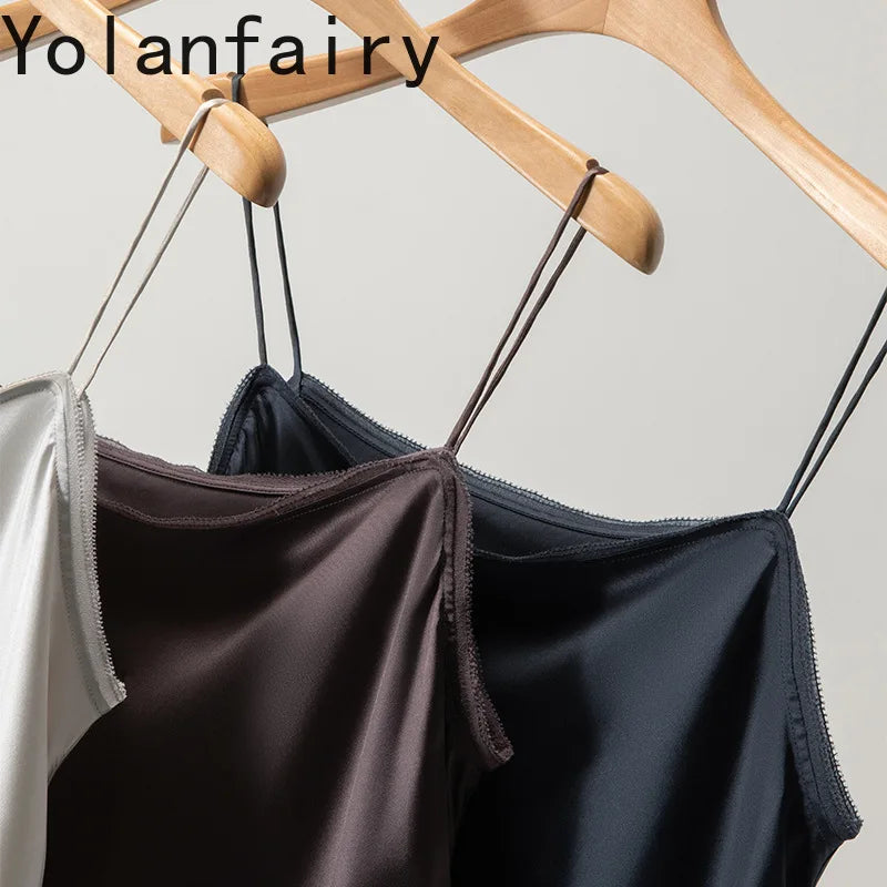 YOLANFAIRY 93% Real Mulberry Silk Camis Woman Clothing 2026 High Quality Silk Satin Tops Women's Tanks Top Sleeveless Basicwear