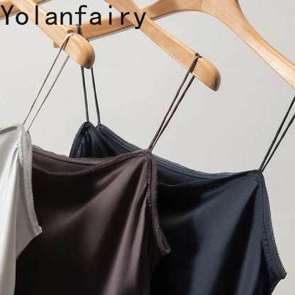 YOLANFAIRY 93% Real Mulberry Silk Camis Woman Clothing 2026 High Quality Silk Satin Tops Women's Tanks Top Sleeveless Basicwear