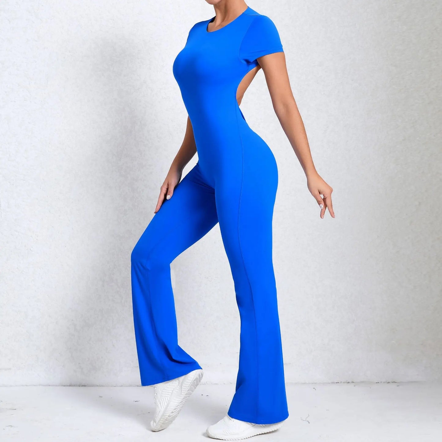 Women's Tracksuit Yoga Set Backless Jumpsuits Back V One Piece Fitness Rompers Short Sleeves Sportswear Gym Set Workout Clothes