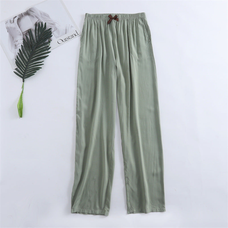 Spring and summer new women's trousers 100% viscose leg + straight casual breathable comfortable plus size home sleep pants cute