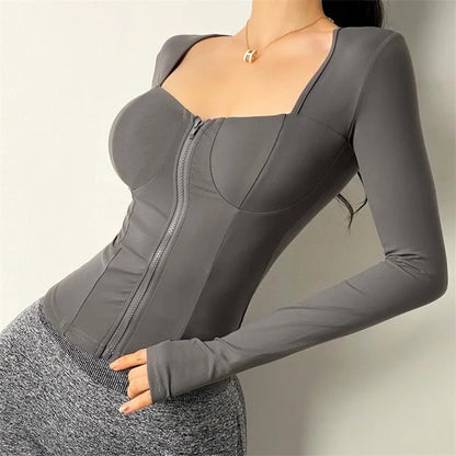 Cloud Hide SEXY Zipper Sports Jacket for Women Long Sleeve Black Yoga Shirt Gym Fitness Coat Running Autumn Winter Workout Top