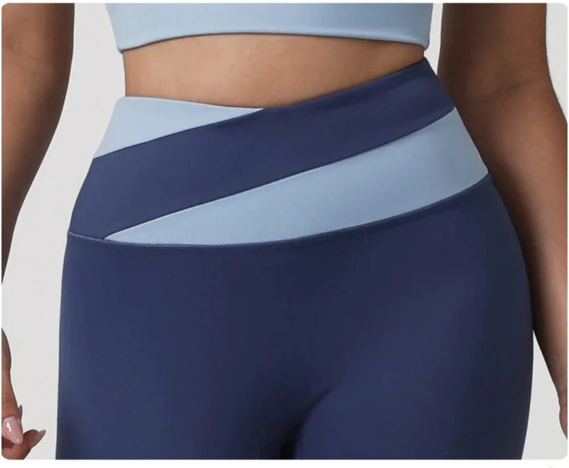 New Women's Color-Block Yoga Outfit Set Back Beauty Fitness Tank Top Long Sleeve Coat Hip-Lifting Leggings Running Fitness Set
