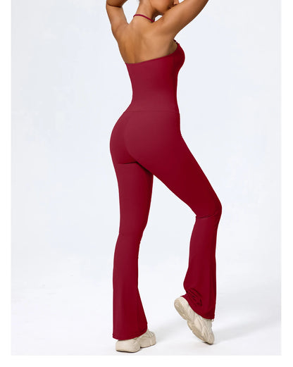 New Summer Women Sleeveless Yoga Jumpsuit Female Gym Flared Overalls Neck-hanging Backless Sportswear Sport Outfit For Woman