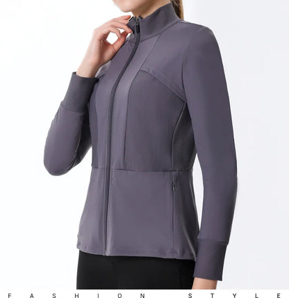 New Autumn SeasonsYoga Wear Women's Running Sportswear Tops Zip Up Sweatshirt Workout Fitness Clothes Cardigan Slim Tight Jacket