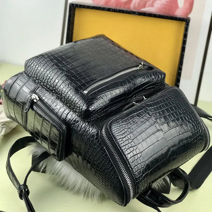 New authentic crocodile belly leather laptop backpack real crocodile leather men's travel bag large-capacity handbag