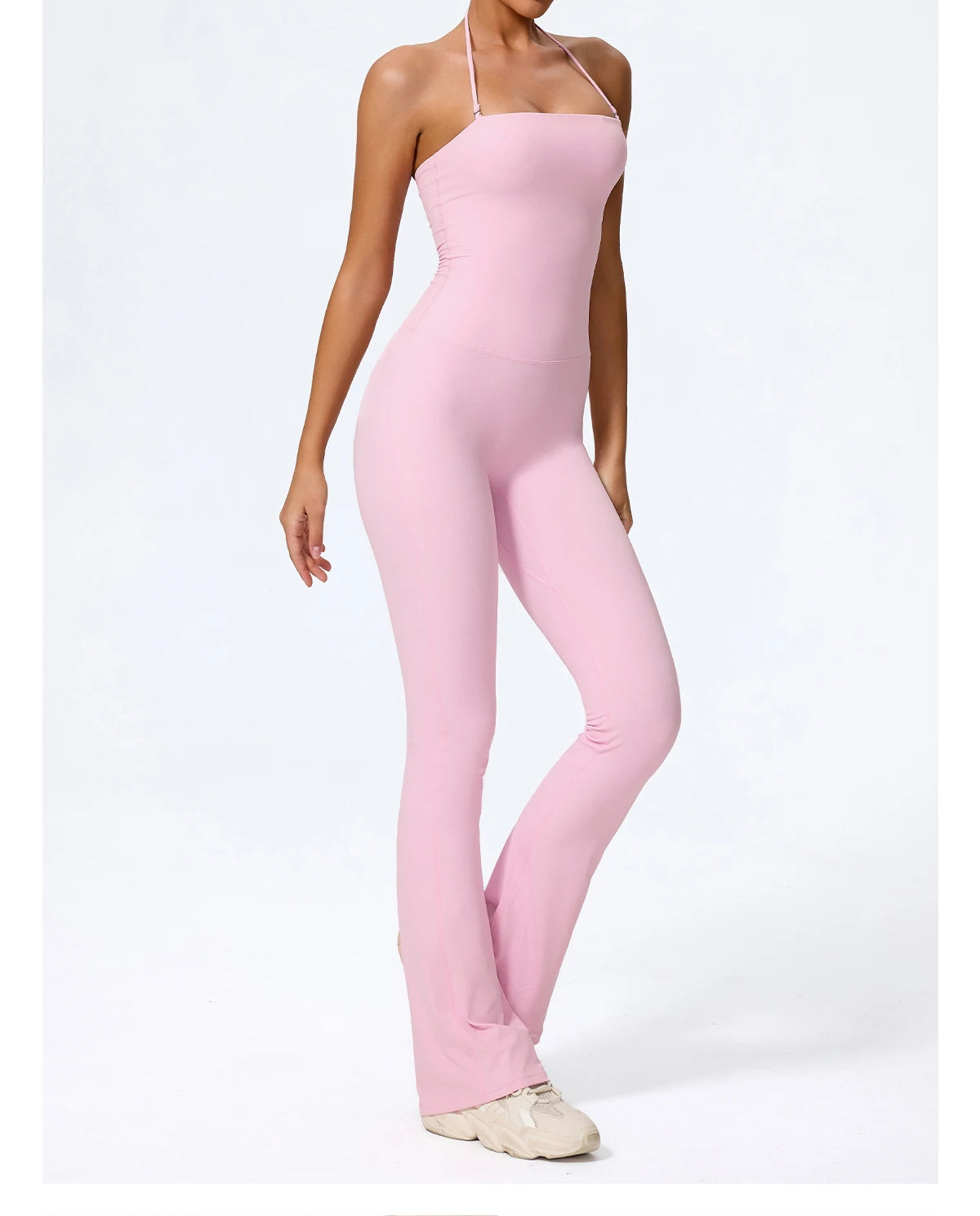 New Summer Women Sleeveless Hang Neck Jumpsuit Backless Flared Activewear Female Yoga Clothes Sport Outfit For Woman Overalls