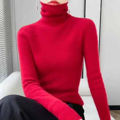 100% Merino Wool Long-sleeved Turtleneck Pullover Women's Autumn Winter Slim Sweater Basic Women's Clothes Cashmere Sweater