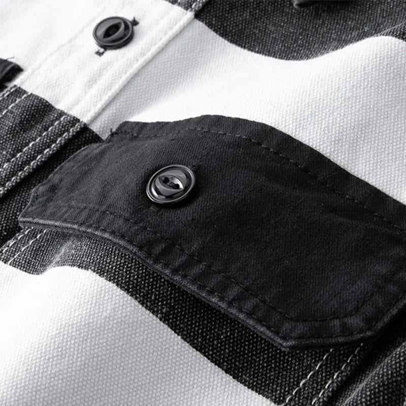 Amekaji Heavyweight Zebra Striped Jacket - Thick Canvas Motorcycle Biker Jacket Retro Workwear Coat