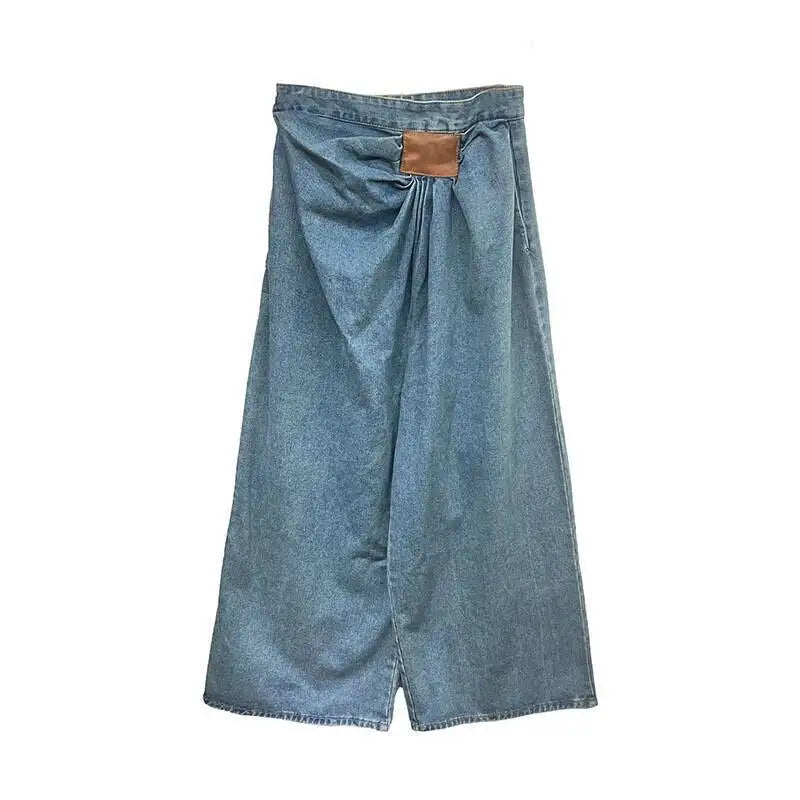 DEAT Fashion Folds Design Sense Jeans Women's High Waist Loose Wide Leg Blue Denim Pants Summer New Tide 7AB9503